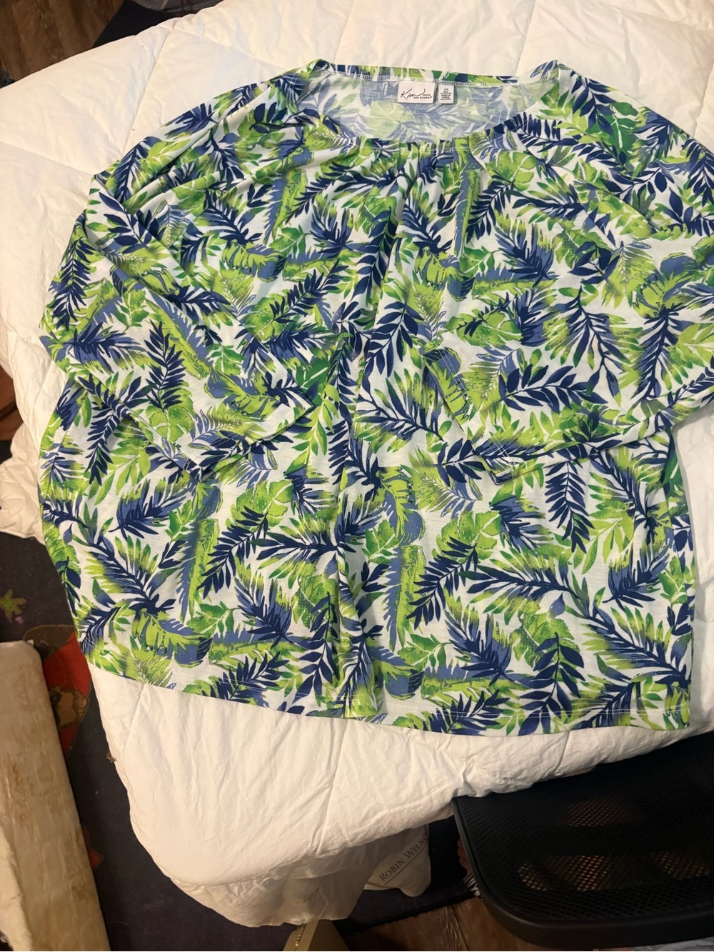 Kim Rogers Kids Leaf-Print Pajama Top in Green & Blue